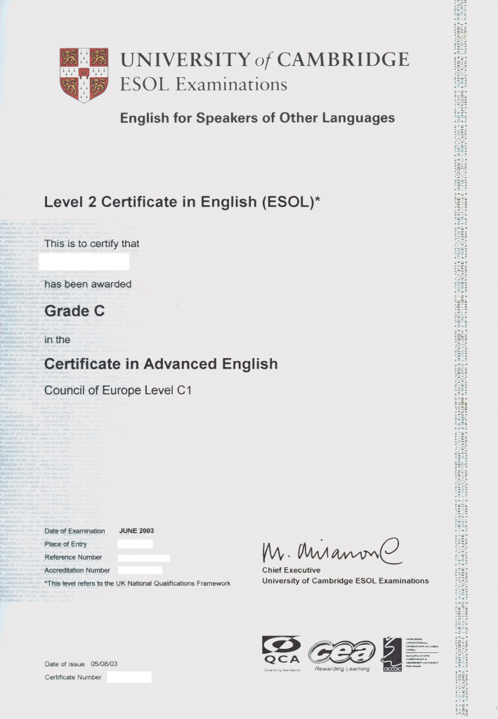 CAE Cambridge advanced certificate