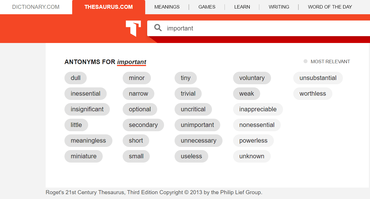 thesaurus antonyms for important
